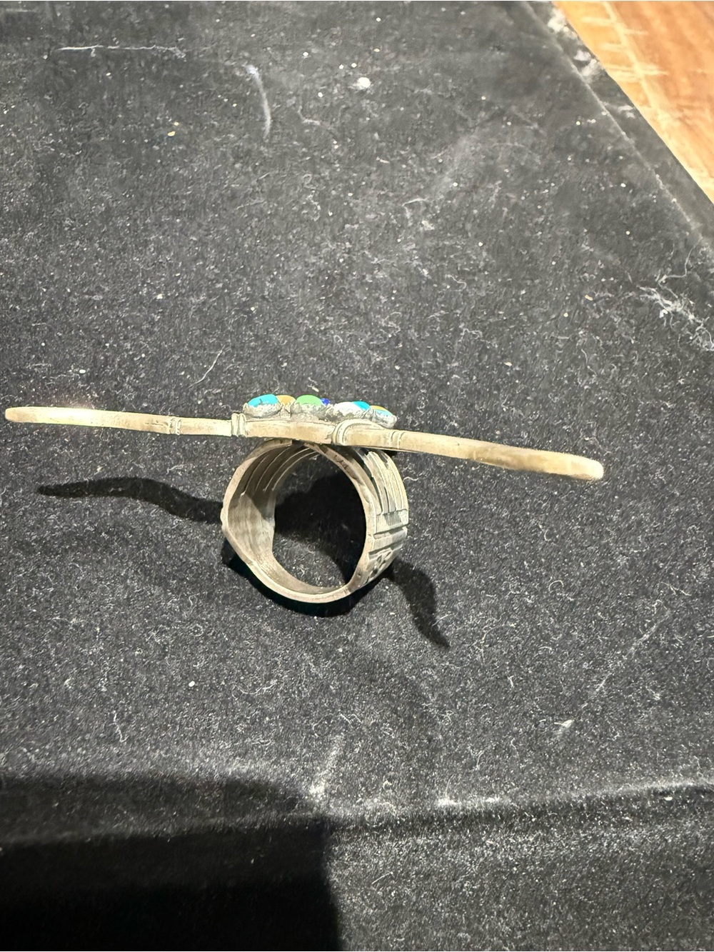 Multi-Stone Bullhead Ring signed Yazzie Colorful Cabochons - Picture 3 of 4
